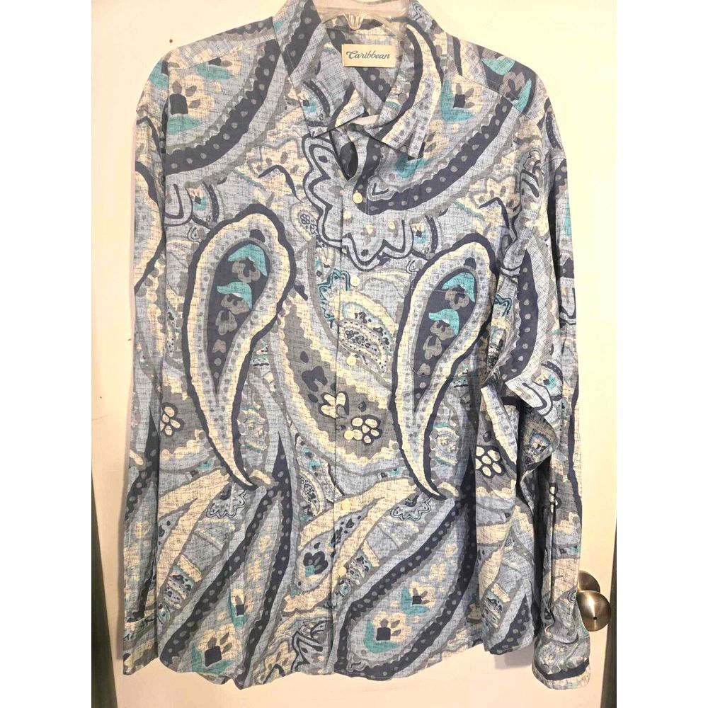Caribbean Men's XL Long Sleeve Paisley Print Button Down Shirt Colorful